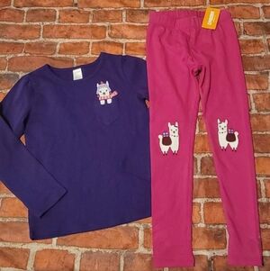 Gymboree Little Llama Girls Sz 7 Set Outfit Nwt Llama Pocket Purple Pink